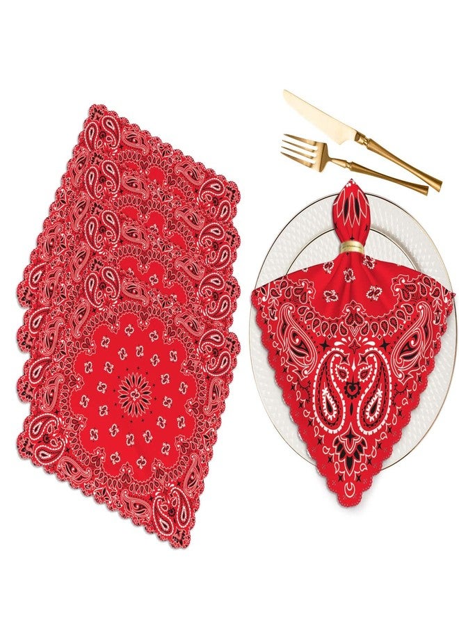 Yibeas Western Paisley Cloth Napkins Set of 4 Bandana Seamless Pattern with Red and White Ornaments Polyester Kitchen Dinner Napkins for Holiday Festive Wedding Decor 18 x 18 inch - Image 1