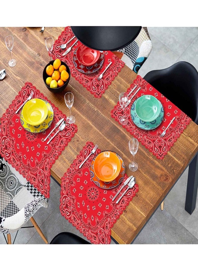 Yibeas Western Paisley Cloth Napkins Set of 4 Bandana Seamless Pattern with Red and White Ornaments Polyester Kitchen Dinner Napkins for Holiday Festive Wedding Decor 18 x 18 inch - Image 4