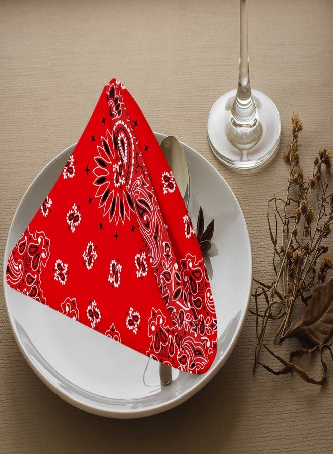 Yibeas Western Paisley Cloth Napkins Set of 4 Bandana Seamless Pattern with Red and White Ornaments Polyester Kitchen Dinner Napkins for Holiday Festive Wedding Decor 18 x 18 inch - Image 3