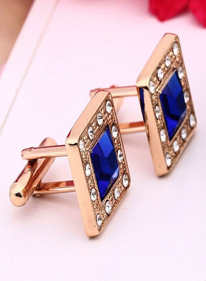 Ruvee Men’s Rose Gold Blue Crystal Square Cufflinks - Luxury Rhinestone Border Dress Shirt Cuff Links for Weddings, Business & Gifts - Image 4