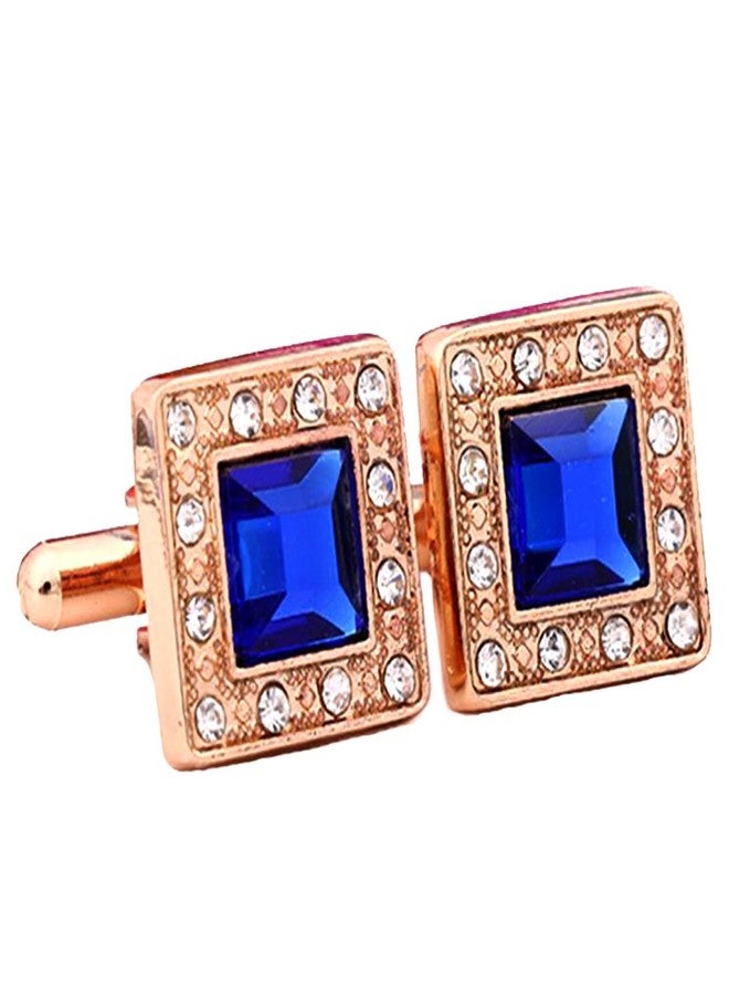 Ruvee Men’s Rose Gold Blue Crystal Square Cufflinks - Luxury Rhinestone Border Dress Shirt Cuff Links for Weddings, Business & Gifts - Image 1