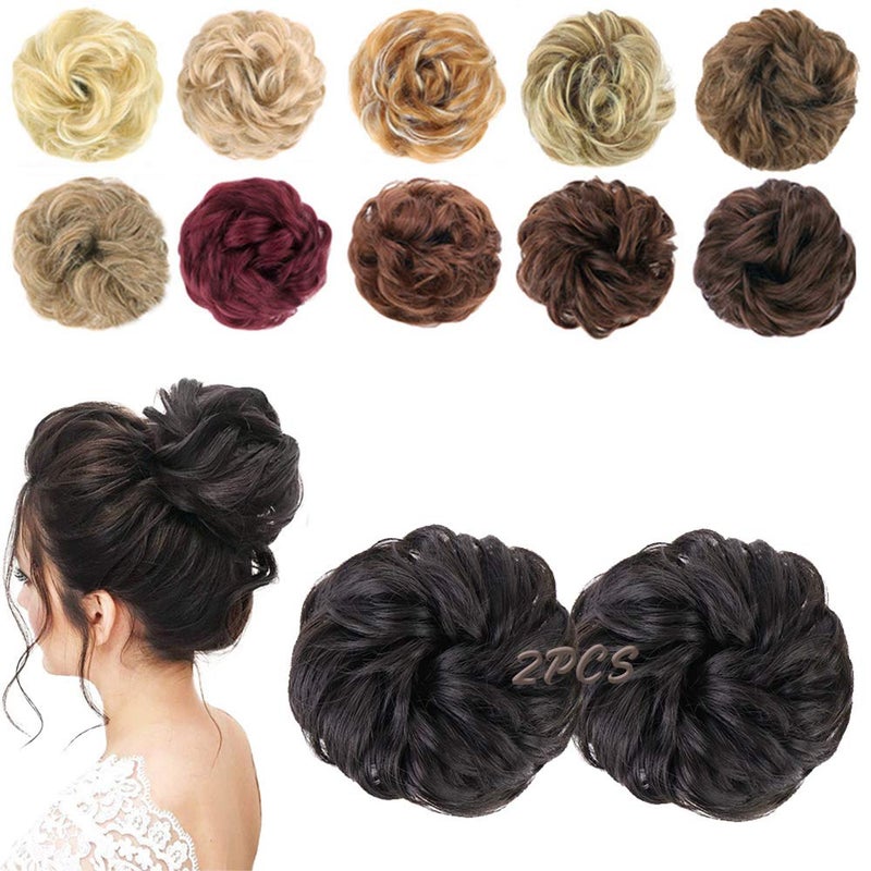 MORICA 2PCS Messy Hair Bun Hair Scrunchies Extension Curly Wavy fake hair bun Synthetic Chignon hair pieces for Women4