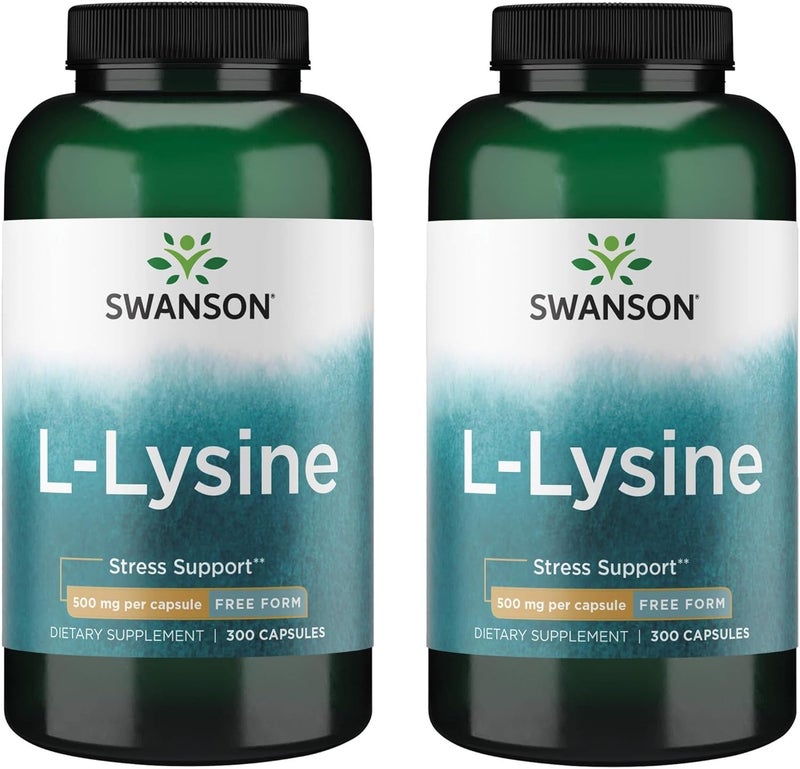 Swanson Free Form LLysine  Natural Supplement Promoting Stress Support  Nervous System Health  May Promote Calm Mood  Relaxation  300 Capsules 500mg Each 2 Pack - Image 1