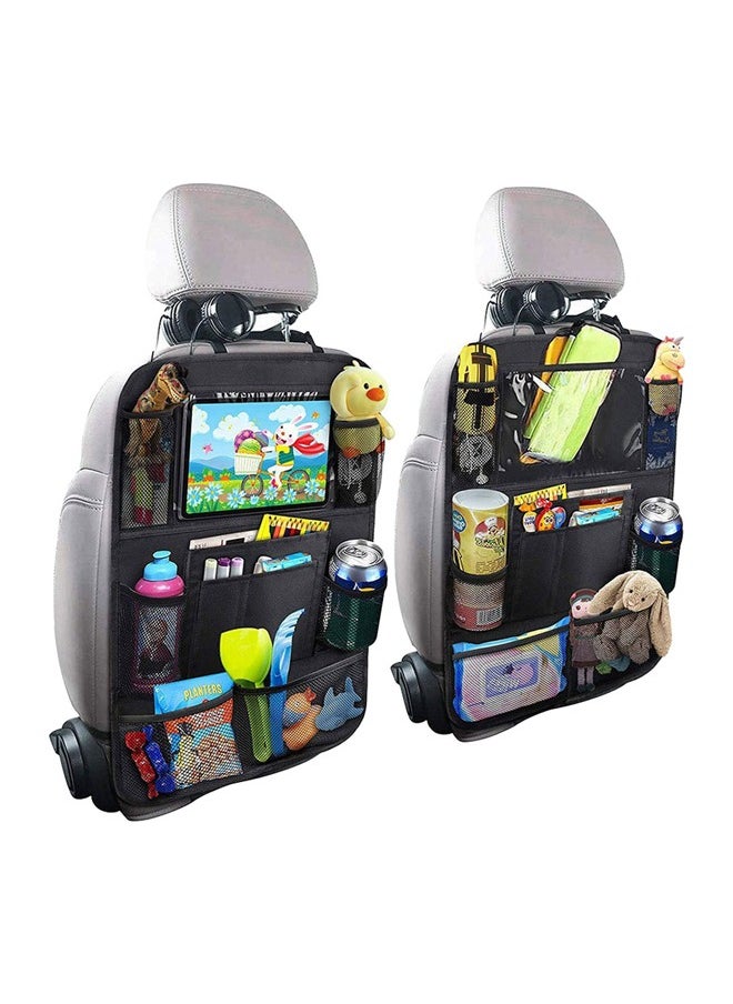 GUSGU 2 Pack Car Backseat Organizer with Touch Screen Tablet Holder Waterproof and Durable 9 Storage Pockets Kick Mats Car Back Seat Protectors for Kids Toddlers Car Travel Accessories  - Image 1