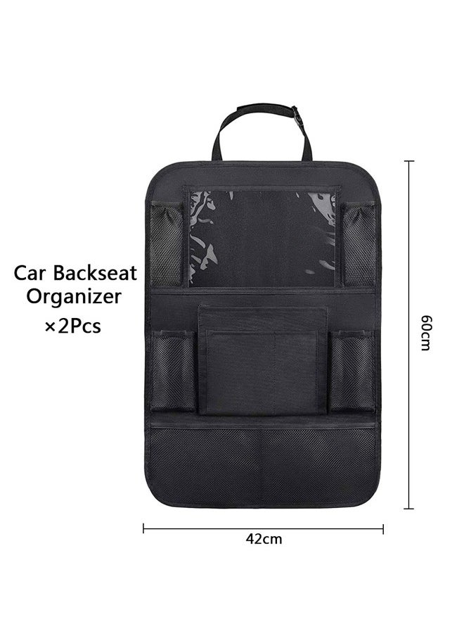GUSGU 2 Pack Car Backseat Organizer with Touch Screen Tablet Holder Waterproof and Durable 9 Storage Pockets Kick Mats Car Back Seat Protectors for Kids Toddlers Car Travel Accessories  - Image 2