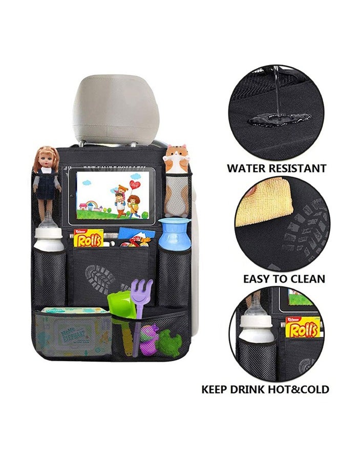 GUSGU 2 Pack Car Backseat Organizer with Touch Screen Tablet Holder Waterproof and Durable 9 Storage Pockets Kick Mats Car Back Seat Protectors for Kids Toddlers Car Travel Accessories  - Image 3
