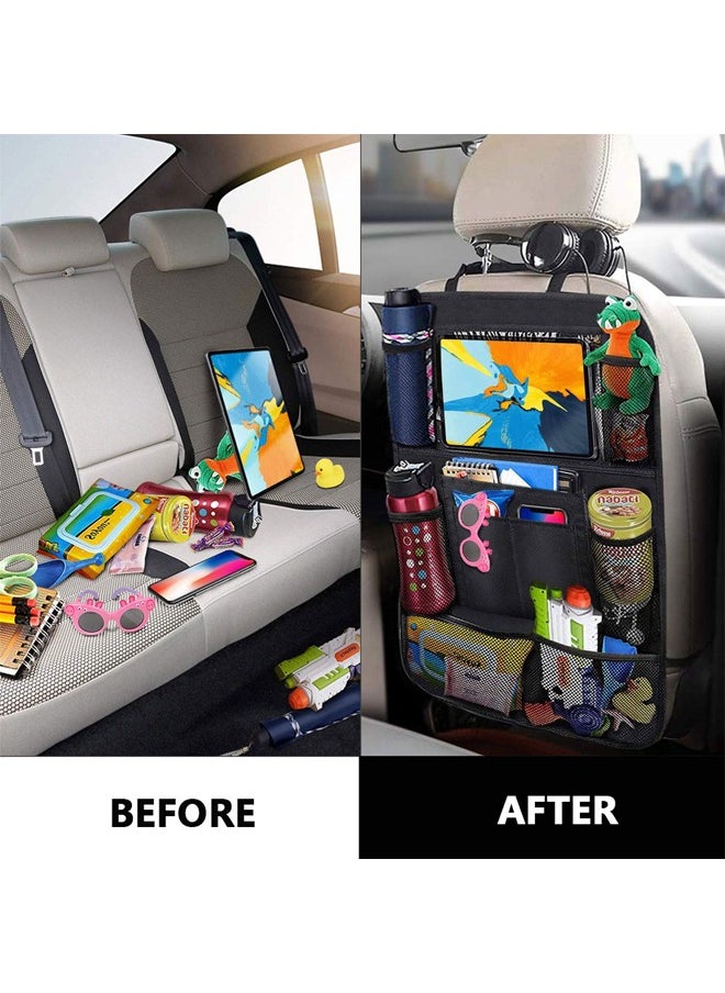 GUSGU 2 Pack Car Backseat Organizer with Touch Screen Tablet Holder Waterproof and Durable 9 Storage Pockets Kick Mats Car Back Seat Protectors for Kids Toddlers Car Travel Accessories  - Image 4