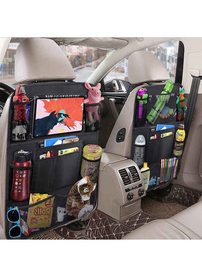 GUSGU 2 Pack Car Backseat Organizer with Touch Screen Tablet Holder Waterproof and Durable 9 Storage Pockets Kick Mats Car Back Seat Protectors for Kids Toddlers Car Travel Accessories  - Image 5