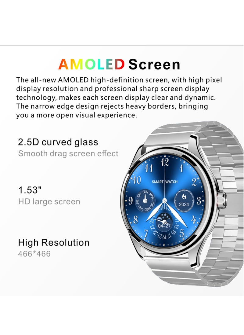 Hommtel - GT5 Ultrathin Smartwatch - Silver Dial Edition with Navy Blue Strap, 1.53" AMOLED Display, NFC, AI Voice Assistant, and Multi-Sport Modes - Image 1