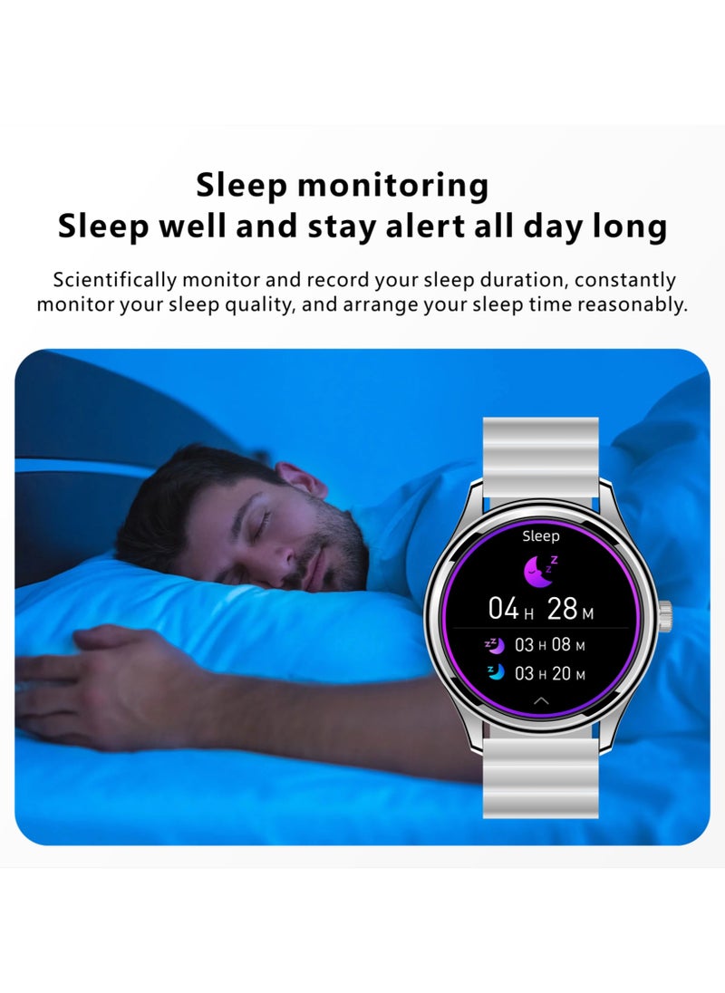 Hommtel - GT5 Ultrathin Smartwatch - Silver Dial Edition with Navy Blue Strap, 1.53" AMOLED Display, NFC, AI Voice Assistant, and Multi-Sport Modes - Image 1