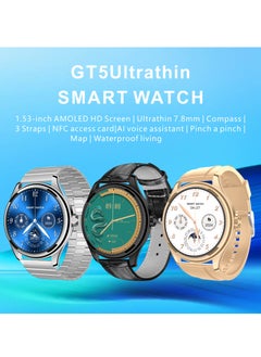 Hommtel GT5 Ultrathin Smartwatch - Silver Dial Edition with Navy Blue Strap, 1.53" AMOLED Display, NFC, AI Voice Assistant, and Multi-Sport Modes  - Image 4