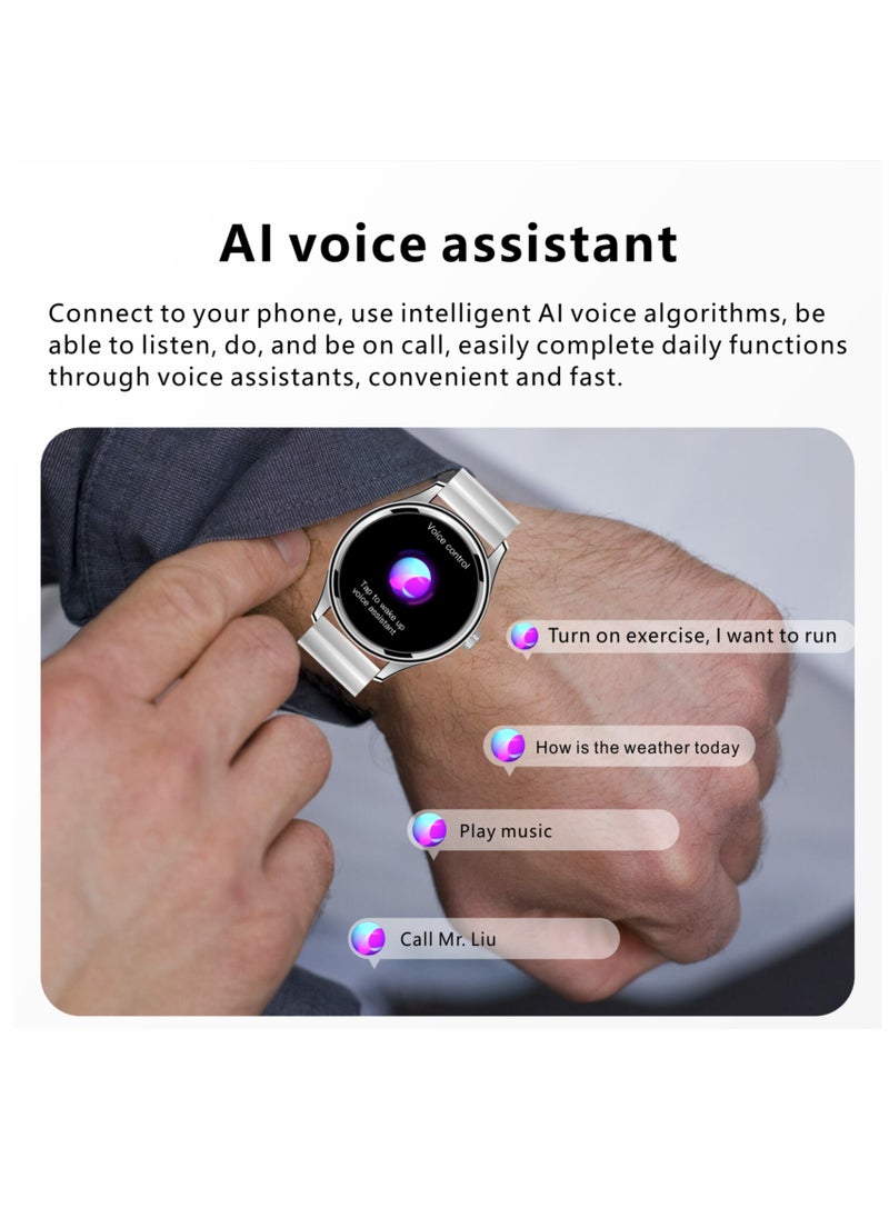 Hommtel - GT5 Ultrathin Smartwatch - Silver Dial Edition with Navy Blue Strap, 1.53" AMOLED Display, NFC, AI Voice Assistant, and Multi-Sport Modes - Image 1