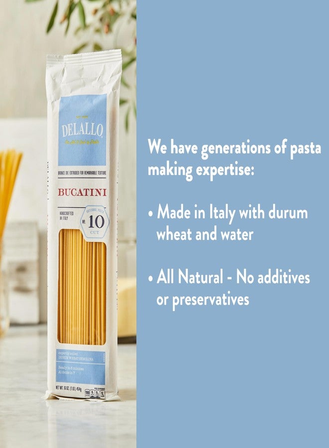DeLallo Bucatini Pasta, Imported from Italy, Bronze Cut, Made with Only 100% Durum Wheat Semolina Flour, All Natural Long Noodles with Whole Through Center, Non-GMO, Kosher, 1 Pound Bag, (8 Pack) - Image 3