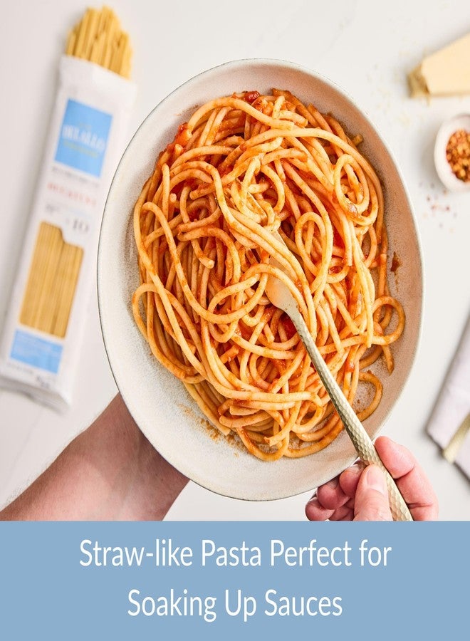 DeLallo Bucatini Pasta, Imported from Italy, Bronze Cut, Made with Only 100% Durum Wheat Semolina Flour, All Natural Long Noodles with Whole Through Center, Non-GMO, Kosher, 1 Pound Bag, (8 Pack) - Image 2