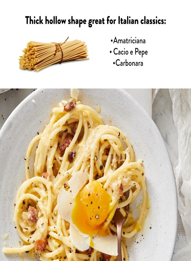 DeLallo Bucatini Pasta, Imported from Italy, Bronze Cut, Made with Only 100% Durum Wheat Semolina Flour, All Natural Long Noodles with Whole Through Center, Non-GMO, Kosher, 1 Pound Bag, (8 Pack) - Image 4