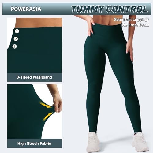 POWERASIA Seamless Impact Leggings Hidden Scrunch Butt Lifting Leggings for Women Booty Workout Tights Mid Low Waist Tummy Control Compression Fitness Gym Womens V Back Yoga Pants - Image 3