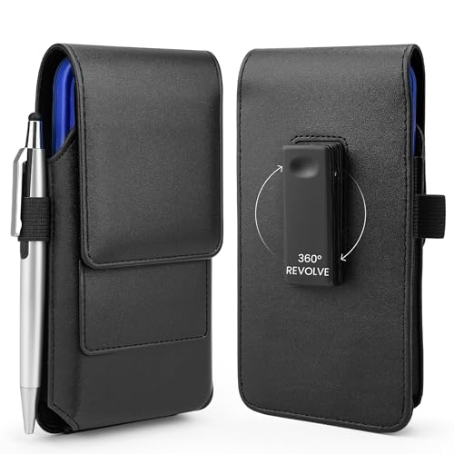 BECPLT Phone Holster for Apple iPhone 17 Pro 16/15/14/13/12/11 Pro Leather Belt Case,Swivel Clip Pouch Holster Belt Clip Case for Galaxy S25 S24 S23 S22 S21 Google Pixel 5 4a 5G 4 LG -Black - Image 1