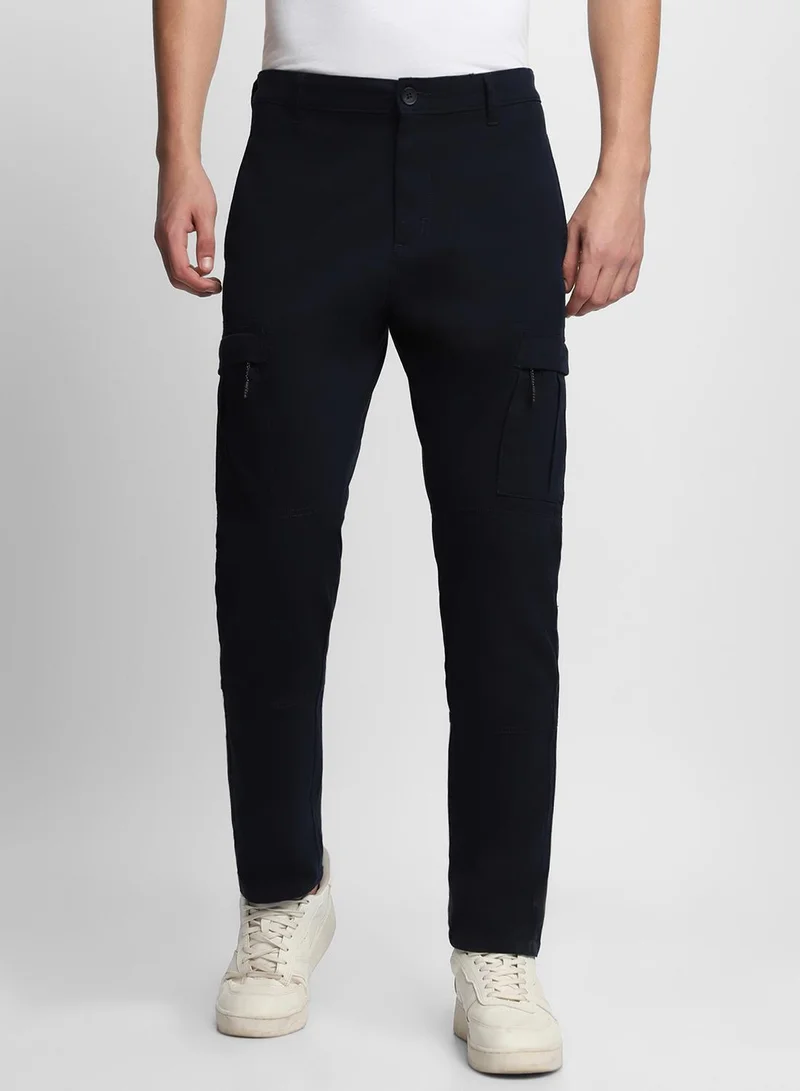 دينيس لينغو بنطلون كارجو كحلي بقصة ضيقة للرجال - قطن لايكرا، طويل، خصر متوسط، كاجوال