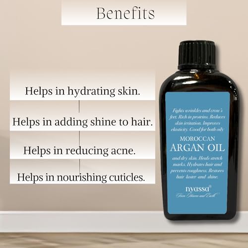 NYASSA Moroccan 100% Pure & Natural Premium Extra Virgin Cold Pressed Argan Oil 100ml | Moroccan Argan Oil for Skin & Hair | Improves Elasticity, Hydration & Shine | Rich in Vitamins E - Image 3