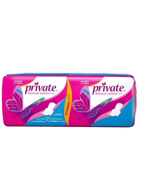 Natural Cotton Feel Super with wings Feminine Pads 16 Pcs
