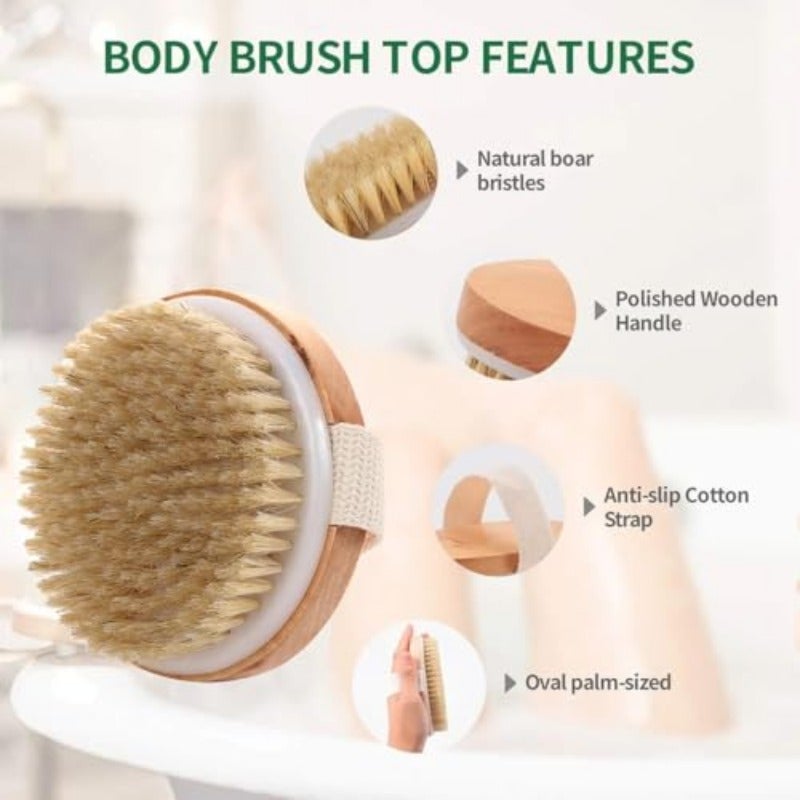 Wooden Body Brush for Dry and Wet Brushing Exfoliating Massaging Bath Brush Body Scrubber Shower Brush for Dead Skin and Radiant Skin Suitable for All Kinds of Skin - Image 2