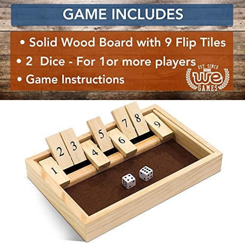 WE Games Classic Dice Board Game – 9 Number Flip Tiles with Natural Wooden Box - 11 inches - Image 3