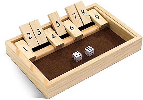 WE Games Classic Dice Board Game – 9 Number Flip Tiles with Natural Wooden Box - 11 inches - Image 1