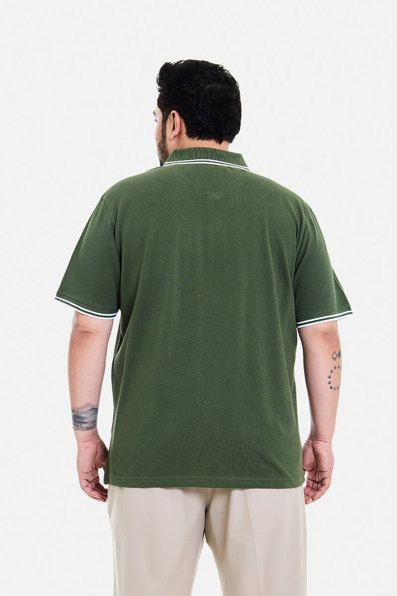 SNITCH Dark Green Dark Green Solid Half Sleeve Regular Fit Casual Plus Size T-Shirt for Men | Best Price UAE
