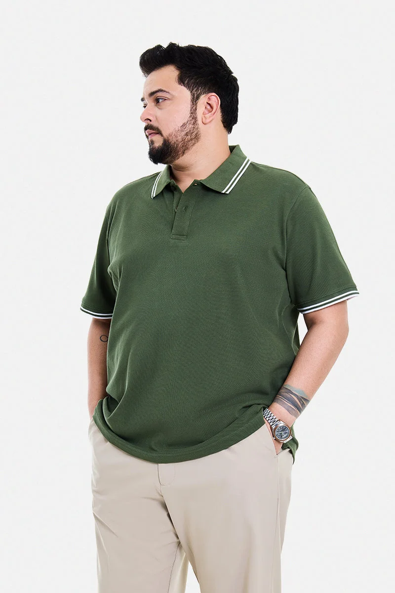 Dark Green Solid Half Sleeve Regular Fit Casual Plus Size T-Shirt