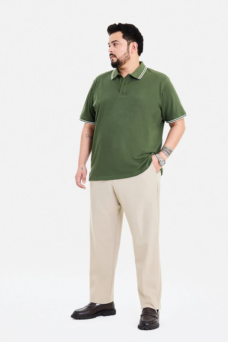 SNITCH Dark Green Dark Green Solid Half Sleeve Regular Fit Casual Plus Size T-Shirt for Men | Best Price UAE