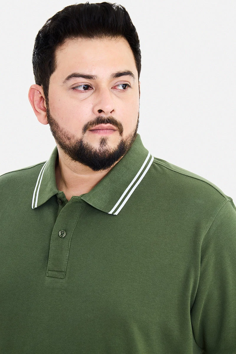 SNITCH Dark Green Dark Green Solid Half Sleeve Regular Fit Casual Plus Size T-Shirt for Men | Best Price UAE