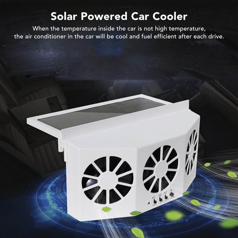 YDuupxe Solar Powered Car Cooler 3 Fans Energy Saving Car Exhaust Ventilation Fan for Cooling System White - Image 2