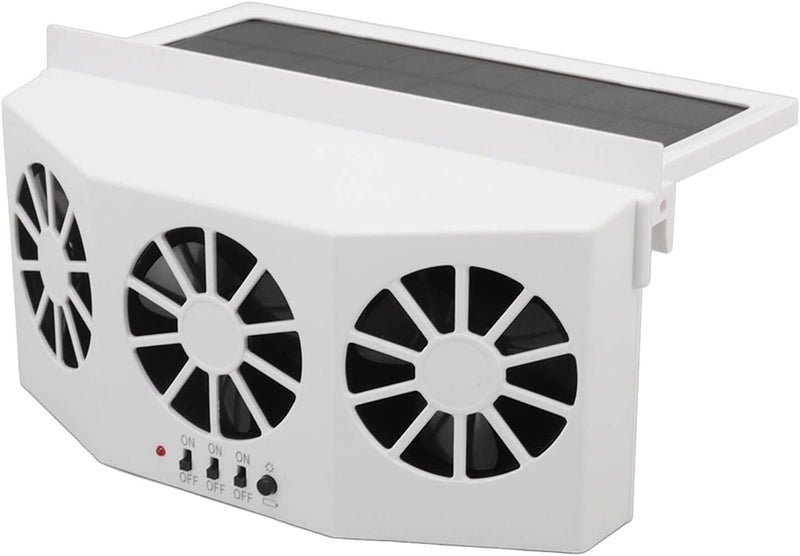 YDuupxe Solar Powered Car Cooler 3 Fans Energy Saving Car Exhaust Ventilation Fan for Cooling System White - Image 1