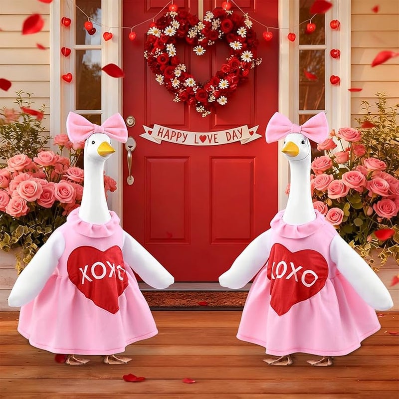Valentine's Day Goose Outfit for 23 Porch Goose Holiday Pink Red Heart Cloths Costume Valentines Party Outdoor Garden Patio Yard Lawn Art Decoration - Image 4