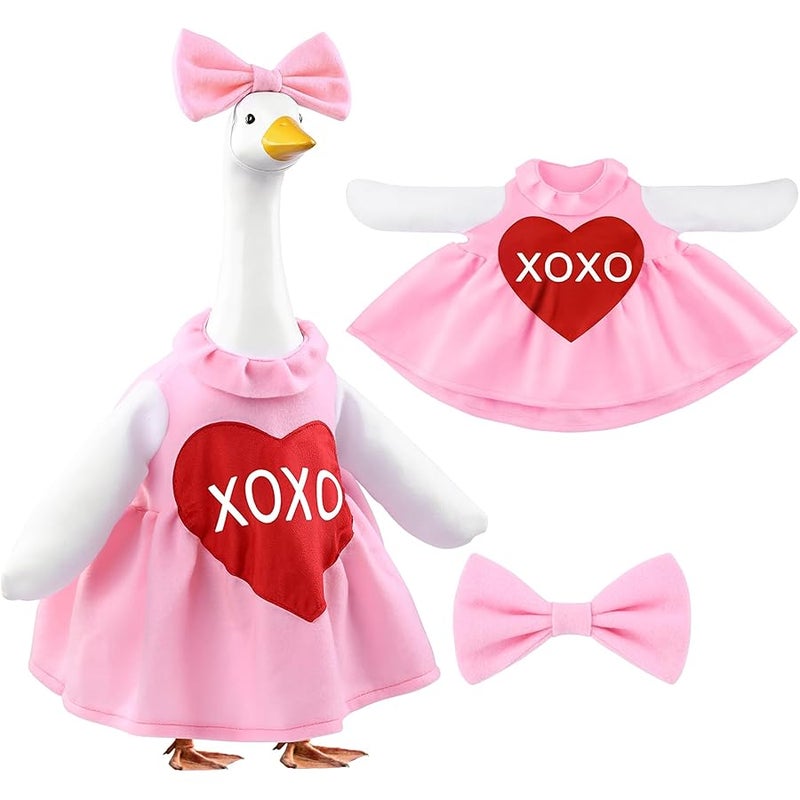 Valentine's Day Goose Outfit for 23 Porch Goose Holiday Pink Red Heart Cloths Costume Valentines Party Outdoor Garden Patio Yard Lawn Art Decoration - Image 1