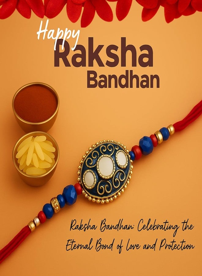 Sage Square Rakhi for Brother, Bhai with Roli Chawal | Raksha Bandhan | Designer Beads, Stones, Decorative Work | Stylish Handcrafted Rakhi Gifting for Sibling Festival Celebration (Type 31) - Image 2