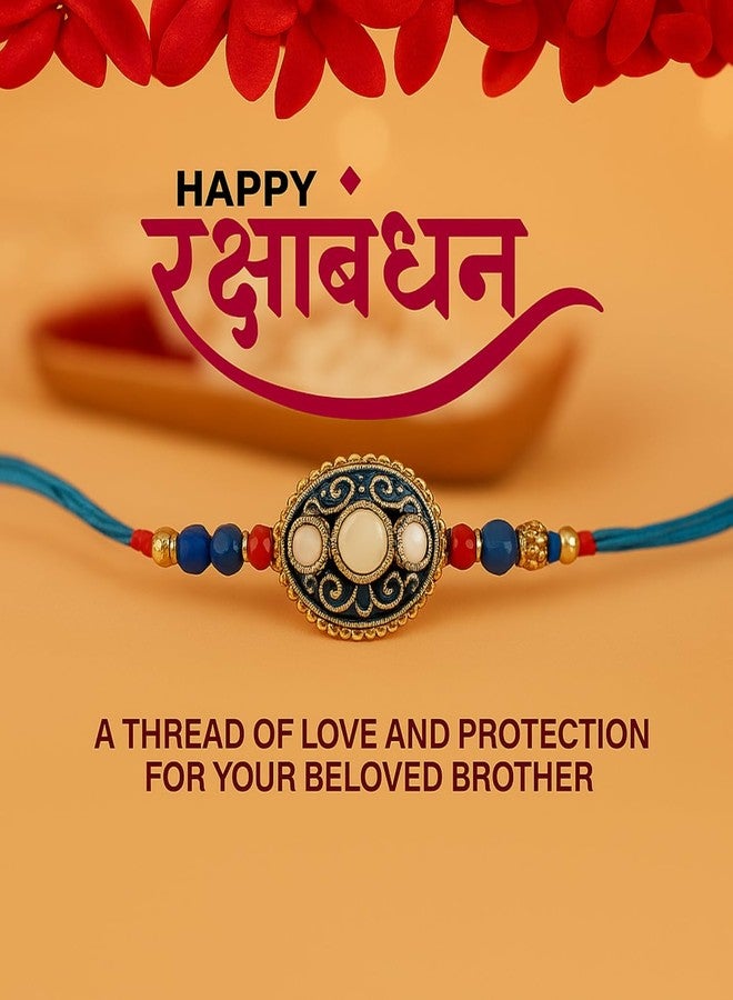 Sage Square Rakhi for Brother, Bhai with Roli Chawal | Raksha Bandhan | Designer Beads, Stones, Decorative Work | Stylish Handcrafted Rakhi Gifting for Sibling Festival Celebration (Type 31) - Image 5