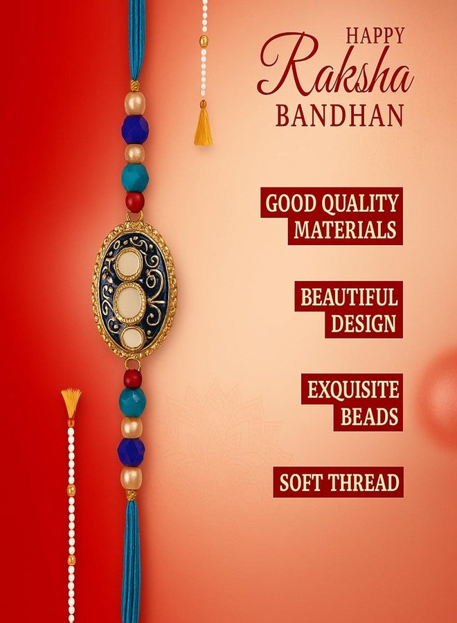 Sage Square Rakhi for Brother, Bhai with Roli Chawal | Raksha Bandhan | Designer Beads, Stones, Decorative Work | Stylish Handcrafted Rakhi Gifting for Sibling Festival Celebration (Type 31) - Image 4