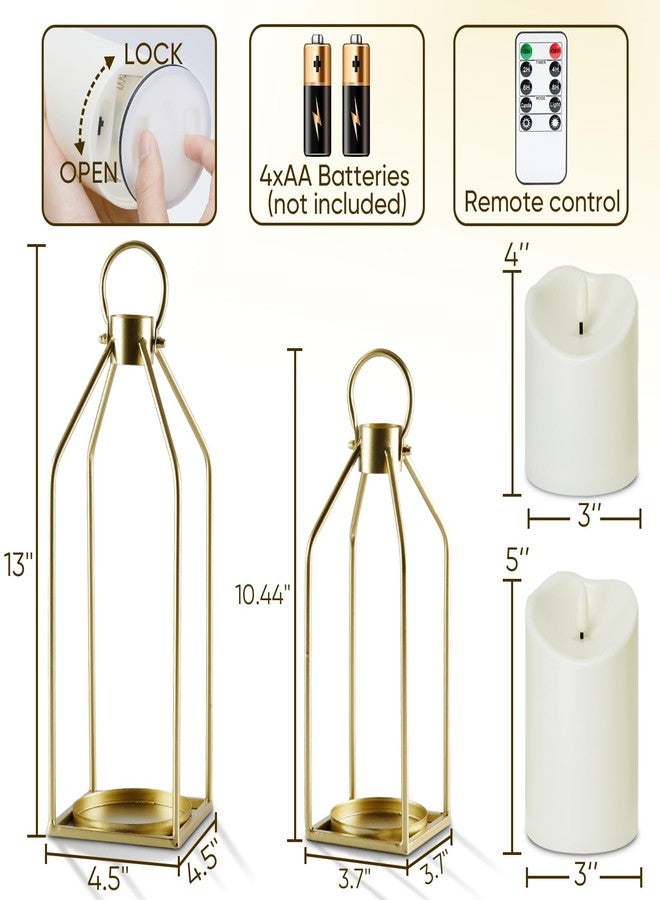 Homemory Modern Farmhouse Lantern Decor with Waterproof Flameless Candle & Remote Timer, 2PCS Gold Metal Candle Lantern Decorative for Outdoor Indoor Home Living Room Patio Porch Table (Gold) - Image 4