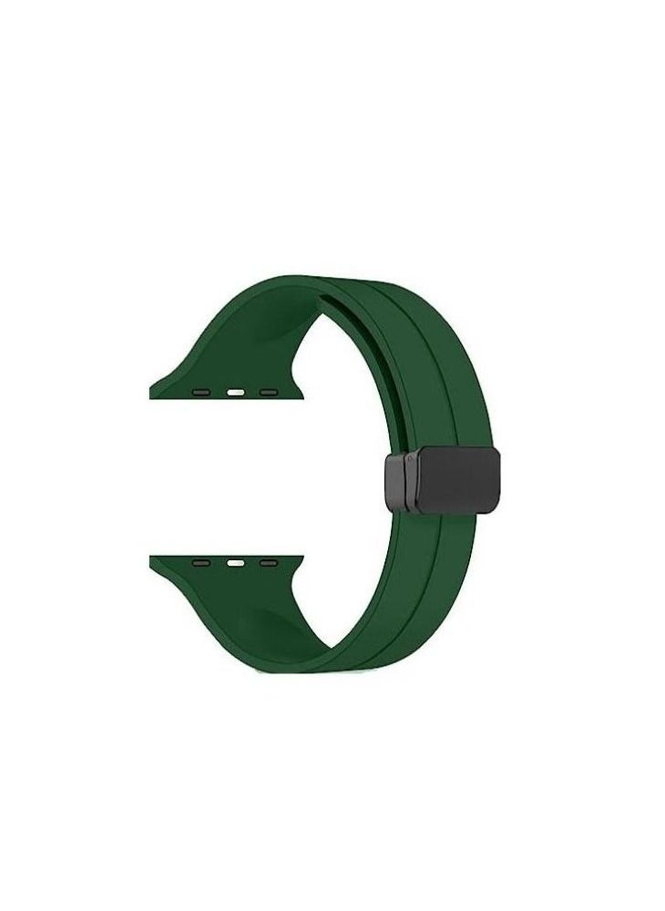 Generic - For Apple Watch 42/44mm SE Series D-Shape Magnetic Clasp Silicone Replacement Sport Wristband Band - Green - Image 1