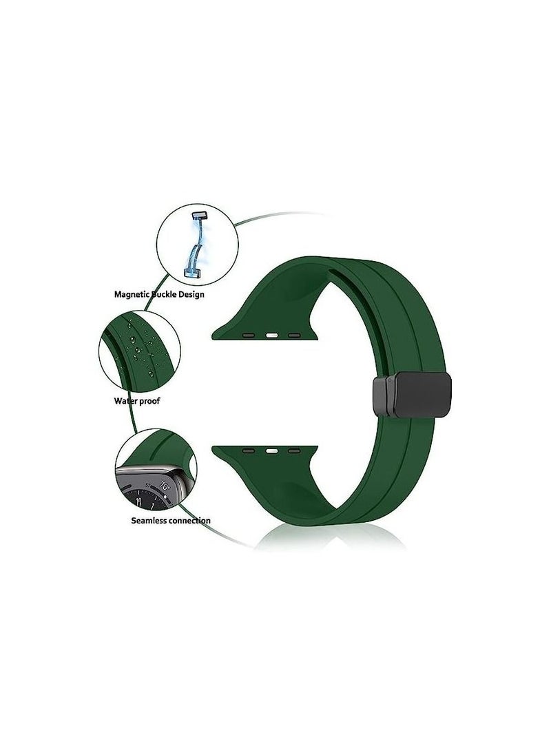 Generic - For Apple Watch 42/44mm SE Series D-Shape Magnetic Clasp Silicone Replacement Sport Wristband Band - Green - Image 1