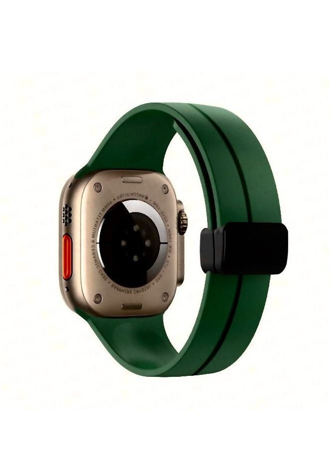 Generic - For Apple Watch 42/44mm SE Series D-Shape Magnetic Clasp Silicone Replacement Sport Wristband Band - Green - Image 1