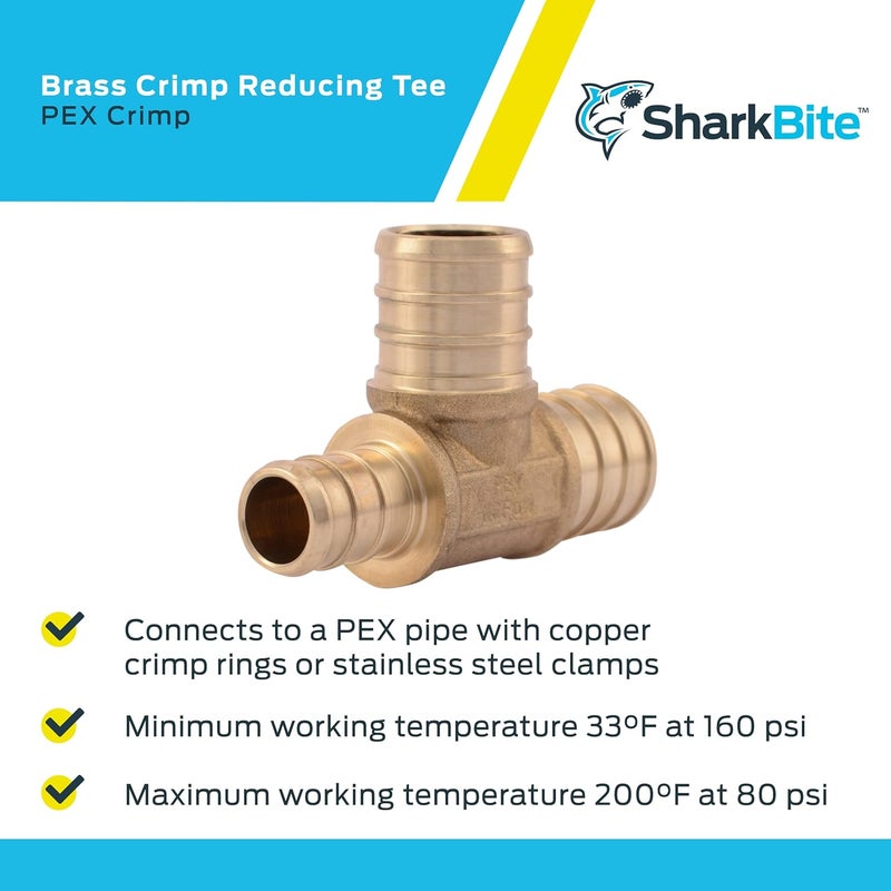 SharkBite Low wear optimized design 3/4 Inch x 1/2 Inch x 3/4 Inch Crimp Reducing Tee, Brass Plumbing Fitting, PEX Pipe, PE-RT, UC444LFA Air & land transit compatible - Image 4
