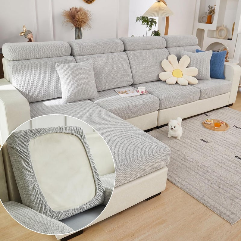 Yoovat Magic Sofa Covers Magic Sofa Couch Covers 2024 New Wear-Resistant Universal Sofa Cover Stretch for Sectional Slipcovers (Texture-Light Gray,Extra Large Single Seat Cover) - Image 1