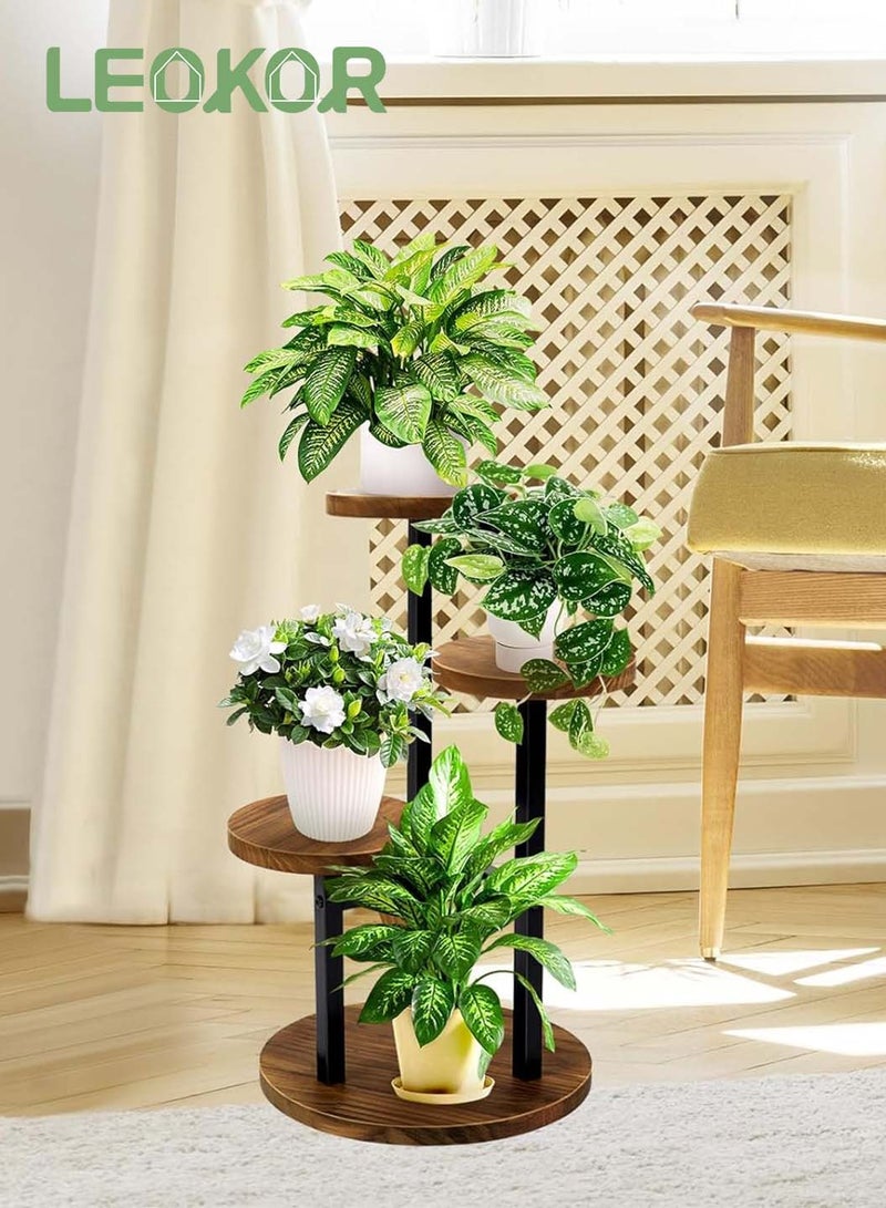 LEOKOR 3 Tier Plant Stand Indoor, Metal Wood Plant Stands For Indoor Plants Multiple, Corner Tiered Flower Plants Shelf Stand for Living Room Balcony Garden Patio - Image 2