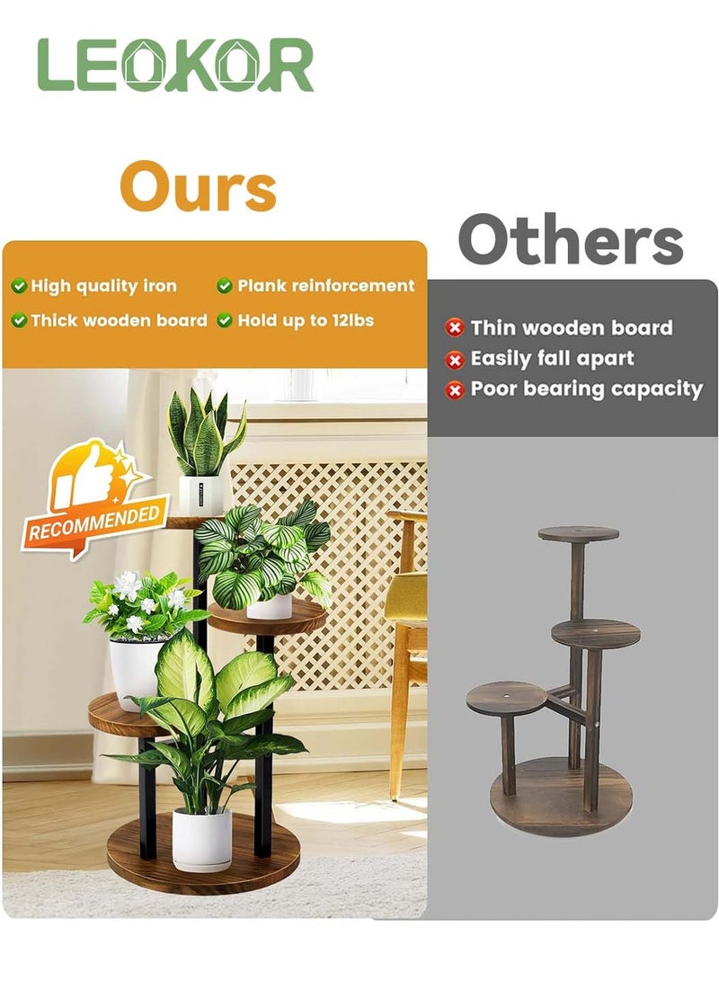 LEOKOR 3 Tier Plant Stand Indoor, Metal Wood Plant Stands For Indoor Plants Multiple, Corner Tiered Flower Plants Shelf Stand for Living Room Balcony Garden Patio - Image 3
