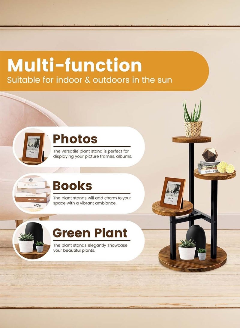 LEOKOR 3 Tier Plant Stand Indoor, Metal Wood Plant Stands For Indoor Plants Multiple, Corner Tiered Flower Plants Shelf Stand for Living Room Balcony Garden Patio - Image 5
