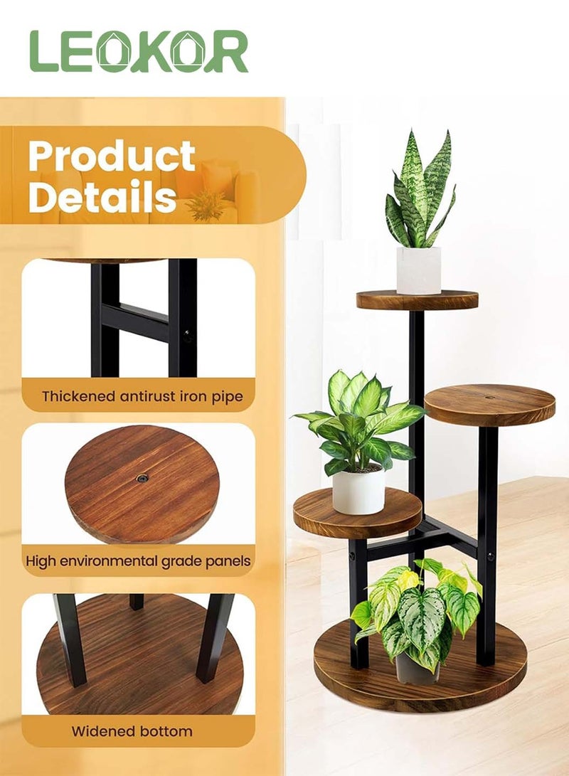 LEOKOR 3 Tier Plant Stand Indoor, Metal Wood Plant Stands For Indoor Plants Multiple, Corner Tiered Flower Plants Shelf Stand for Living Room Balcony Garden Patio - Image 4