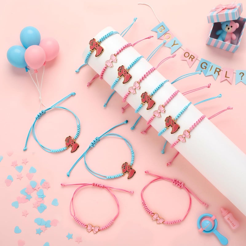 Kigeli 24 Pack Boots or Bows Gender Reveal Party Favors Pink Bow and Blue Boot Braid String Bracelets Gift Bulk Adjustable String Rope Braided Party Favors for Gender Reveal - Image 3