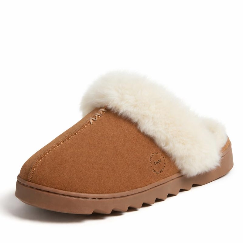Dearfoams Women's Helena Genuine Suede Scuff with Prayer Seam, Chestnut, 10